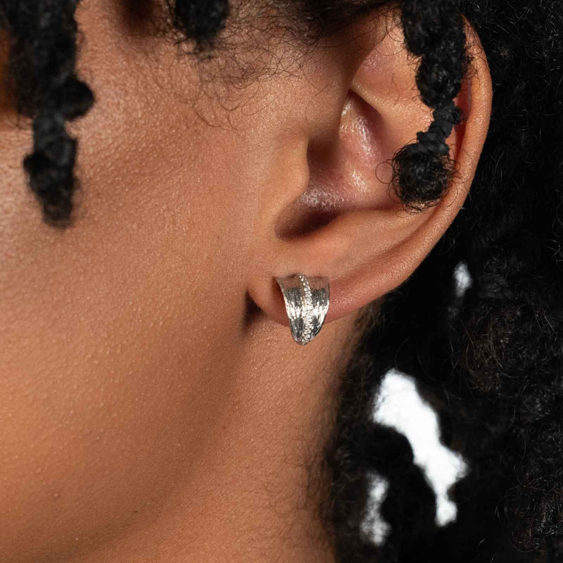 Textured Diamond Rounded Earrings, 14K White Gold