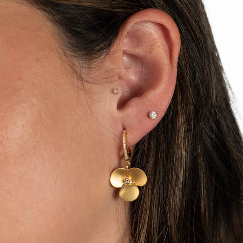 Flower Dangle Earrings, 14K Yellow Gold
