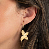 Diamond Flower Open Wire Earrings, 14K Yellow Gold