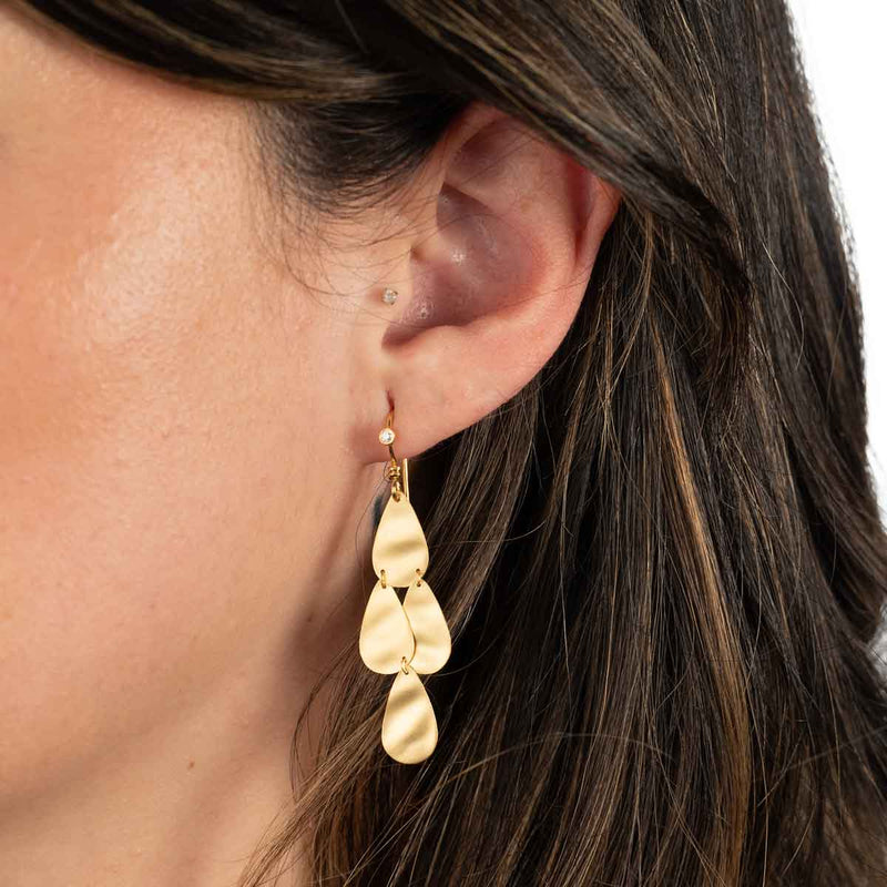 Multiple Leaf Dangle Earrings, 14K Yellow Gold