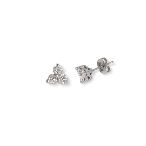 Triple Cluster Diamond Studs, .25 Carat, 14K White Gold