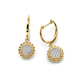 Round Pavé Diamond Cluster Dangle Hoops, 14K Yellow Gold