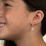 Small Diamond Flower Drop Earrings, 14K Yellow Gold