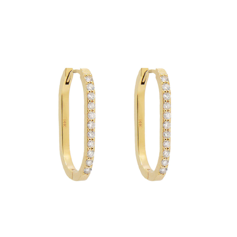 Diamond Paperclip Hoop Earrings, 14 Yellow Gold