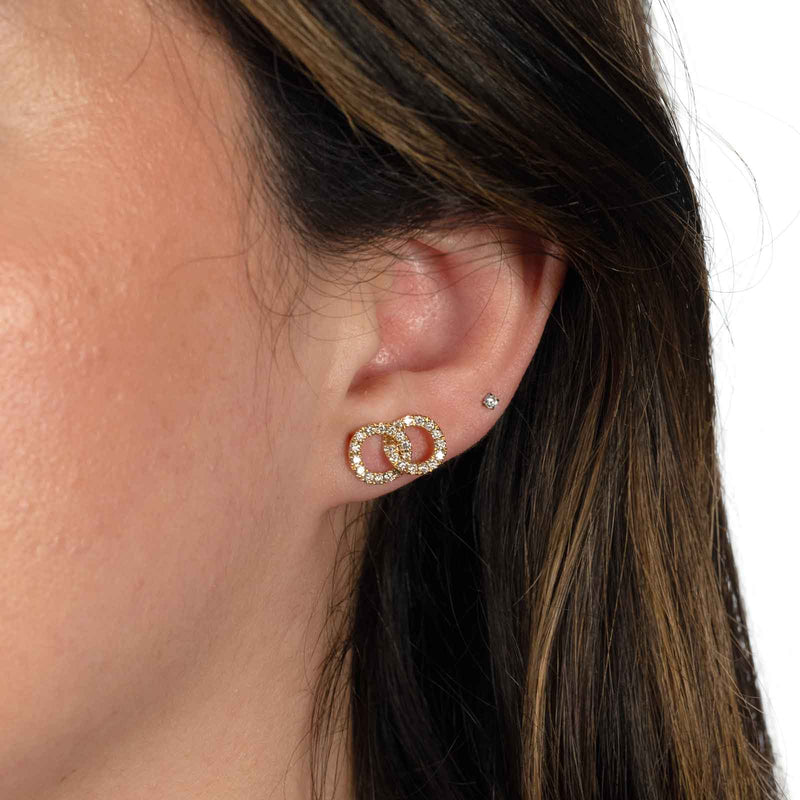 Diamond Interlocking Circles Earrings, 14K Yellow Gold