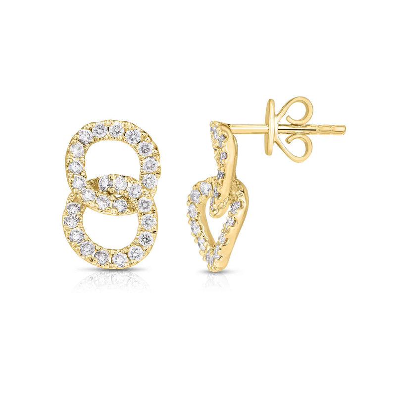 Diamond Interlocking Circles Earrings, 14K Yellow Gold