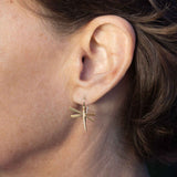 Dragonfly Earrings with Diamonds, 14K Yellow Gold