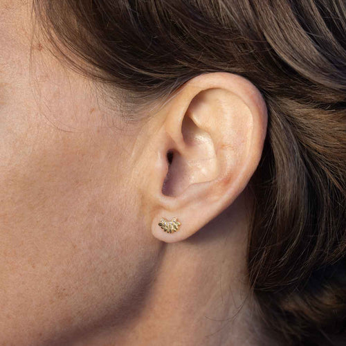 Petite Fan Shape Diamond Earrings, 14K Yellow Gold