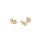 Petite Fan Shape Diamond Earrings, 14K Yellow Gold