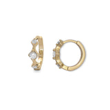 Petite Hoops With Diamonds, 14K Yellow Gold