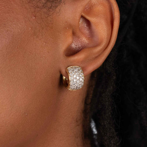 Pavé Set Diamond Huggie Hoops, 18K Gold