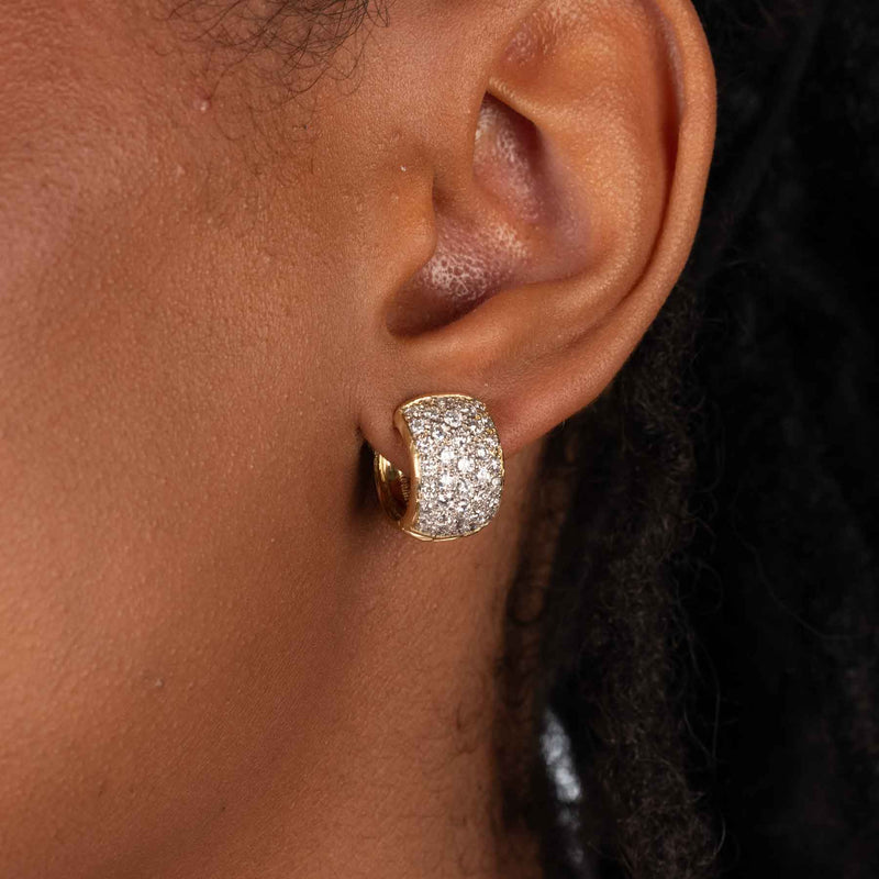 Pavé Set Diamond Huggie Hoops, 18K Gold