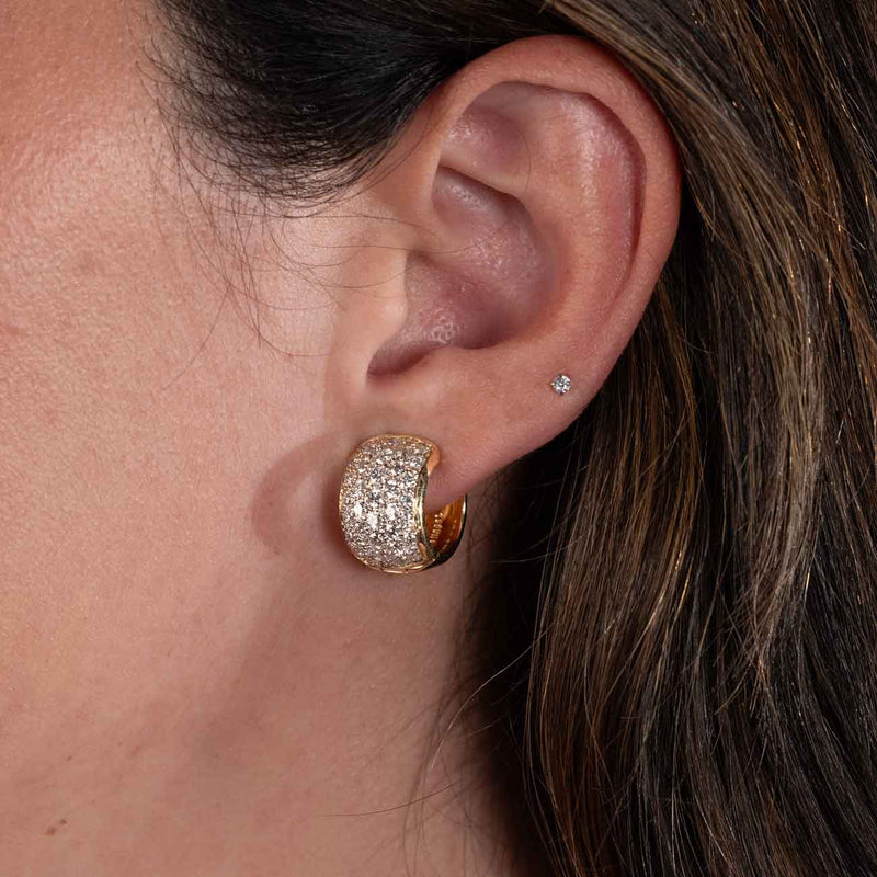 Pavé Set Diamond Huggie Hoops, 18K Gold