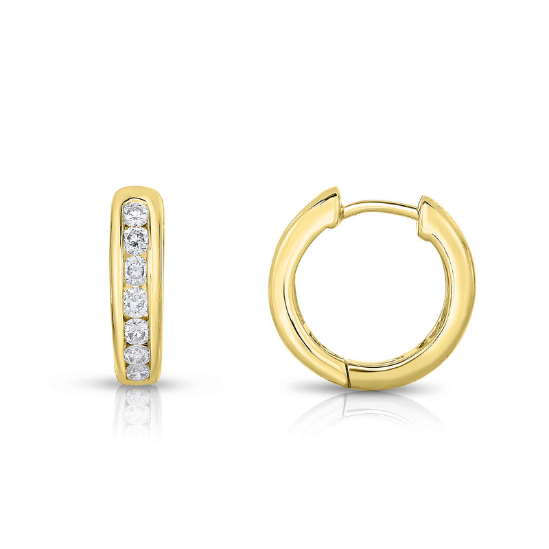 Channel Set Diamond Hoops, 14K Yellow Gold