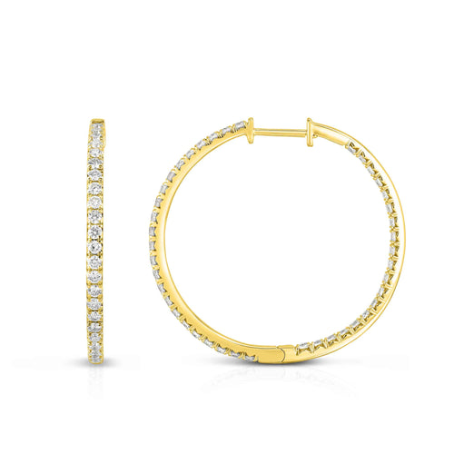 Inside Out Natural Diamond Hoops, 2 Carats, 14K Yellow Gold
