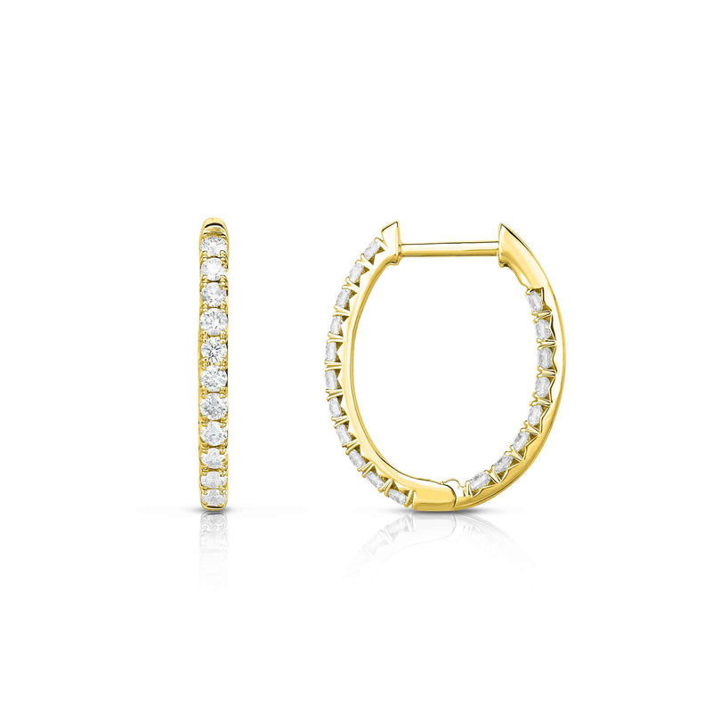 Oval Inside Out Diamond Hoops, .70 Carat, 14K Yellow Gold