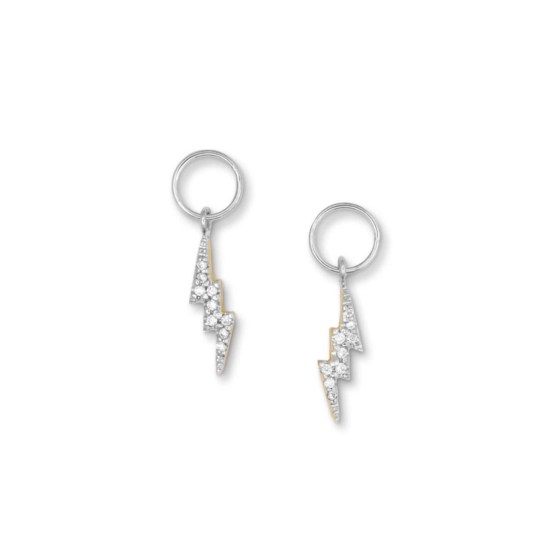 Pavé Diamond Lightning Earrings Charms, 14K Yellow Gold