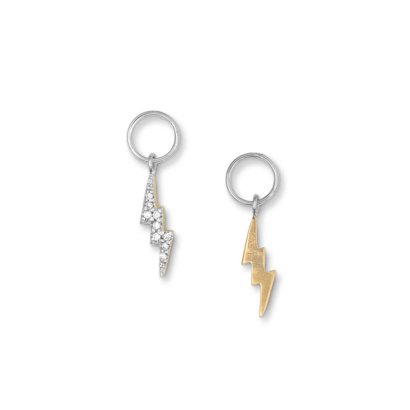 Pavé Diamond Lightning Earrings Charms, 14K Yellow Gold