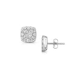 Petite Square Diamond Cluster Earrings, 14K White Gold
