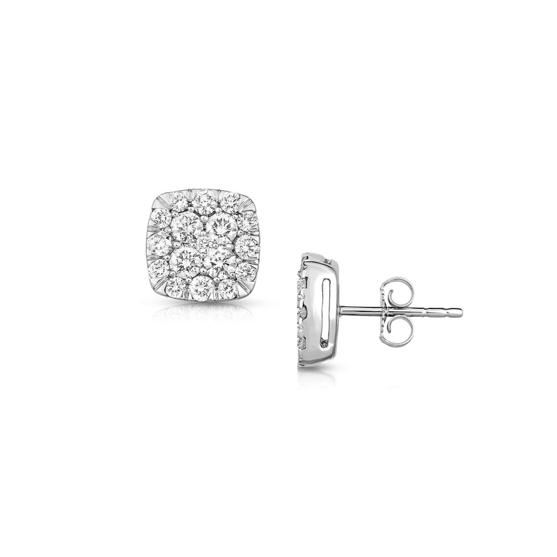Petite Square Diamond Cluster Earrings, 14K White Gold