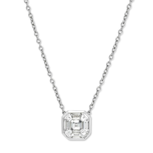 Baguette Diamonds Square Necklace, 18K White Gold