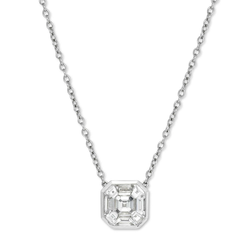 Baguette Diamonds Square Necklace, 18K White Gold