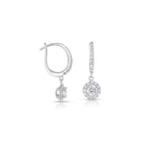 Petite Round Diamond Halo Drop Earrings, 14K White Gold