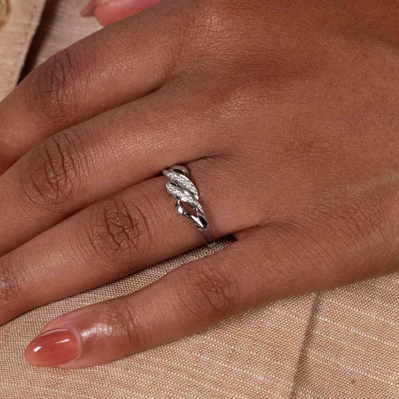 Weave Design Diamond Stacking Ring, 14K White Gold