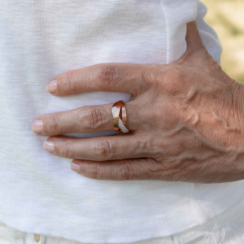 Diamond Pave Crossover Ring, 14K Rose Gold