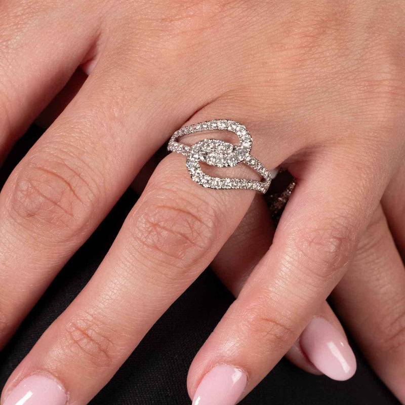 Graceful Interlocking Loop Diamond Ring, 14K White Gold