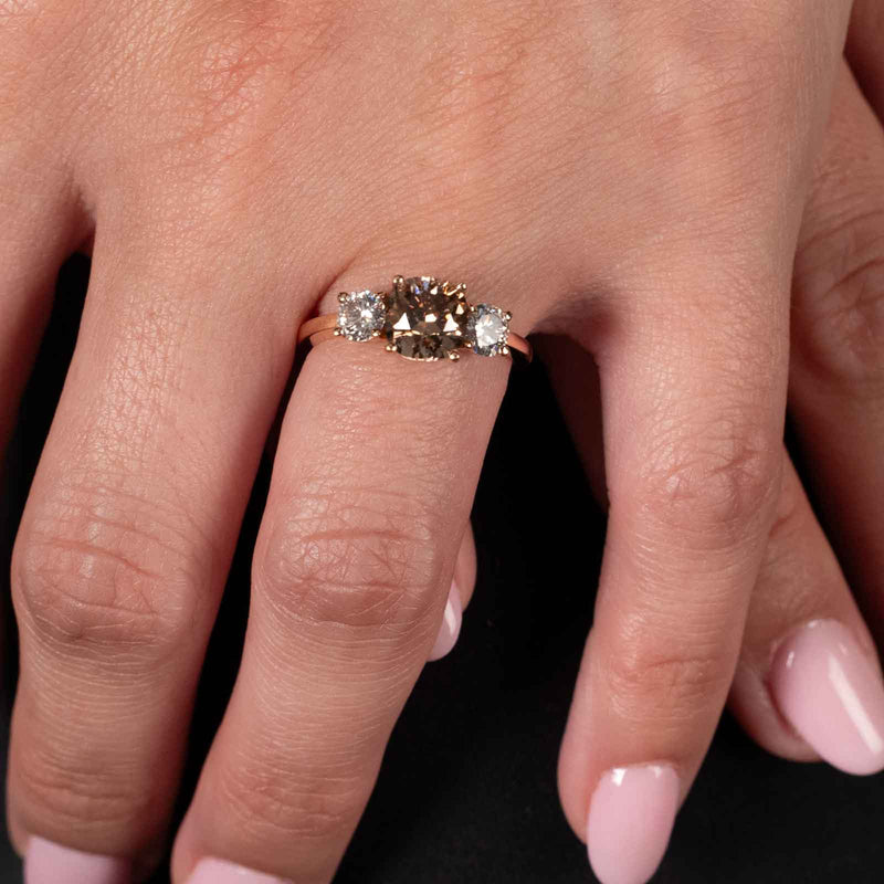 Natural Color Light Brown and White Diamond Ring, 14K Rose Gold
