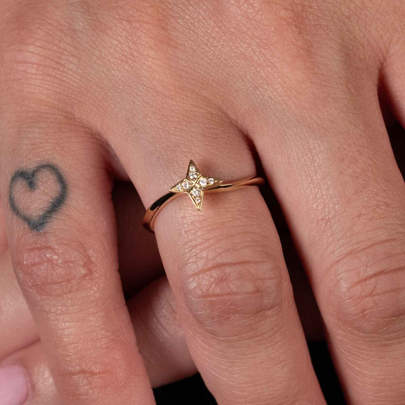 Star Design Ring, 14K Yellow Gold