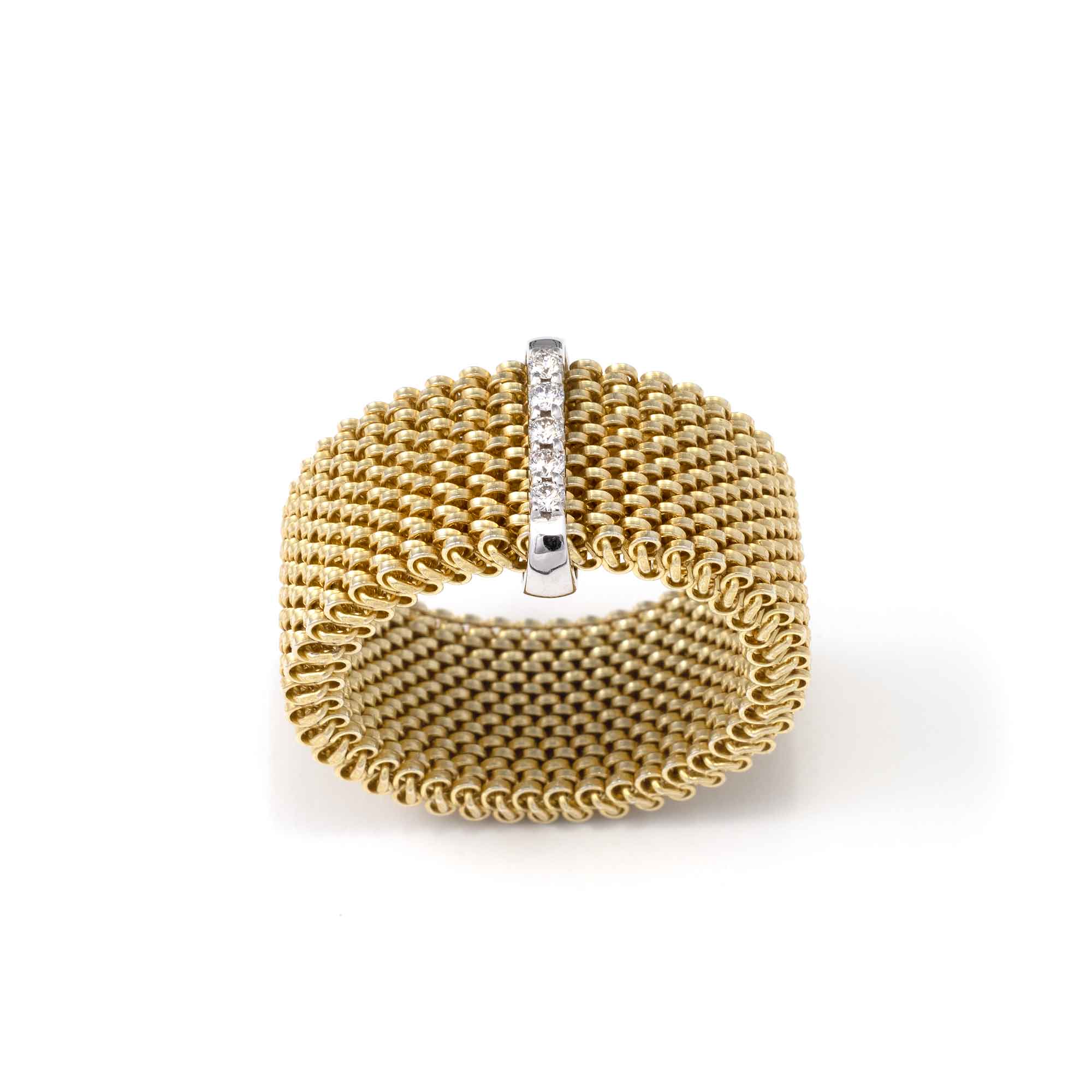 Wide Italian Mesh Ring with Diamonds, 18K Vermeil – EFG Designs