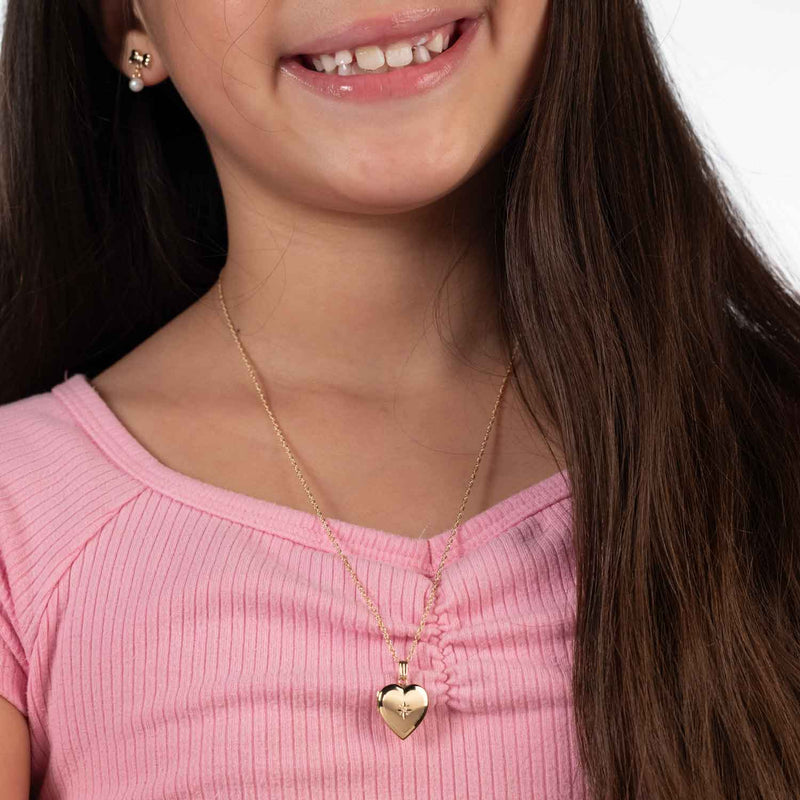Heart Locket with Diamond Accent, 14K Yellow Gold