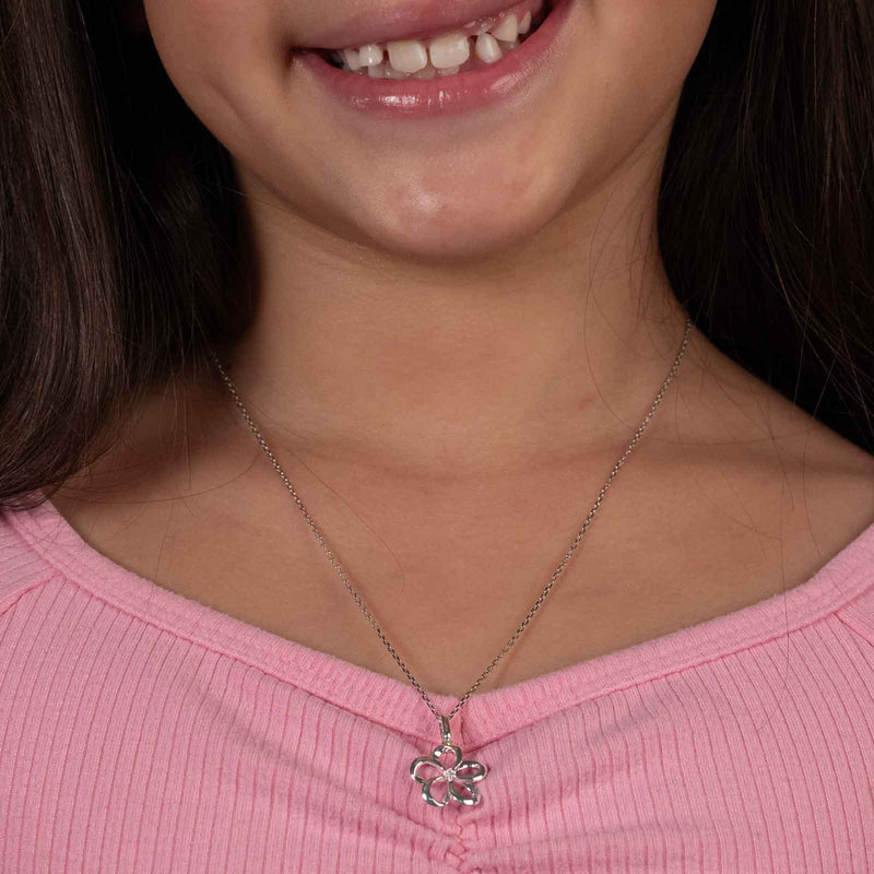 Flower with Natural Diamond, Sterling Silver