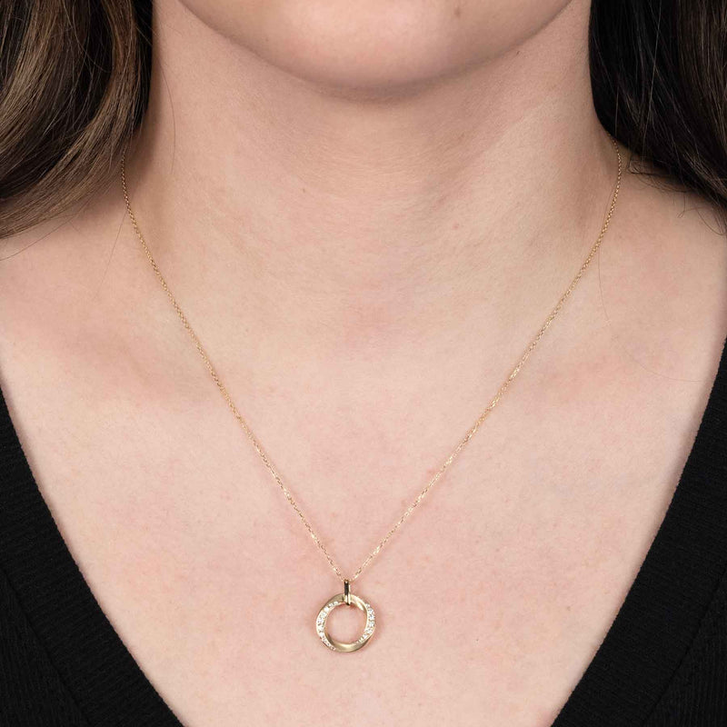 Open Circle Diamond Pendant, 14K Rose Gold