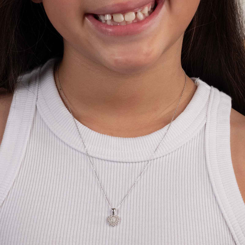 Small Pavé Diamond Heart Pendant, 14K White Gold