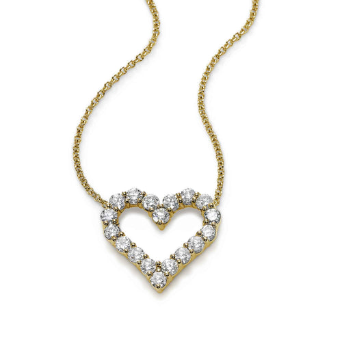 Open Heart Diamond Pendant, 2 Carats, 14K Yellow Gold