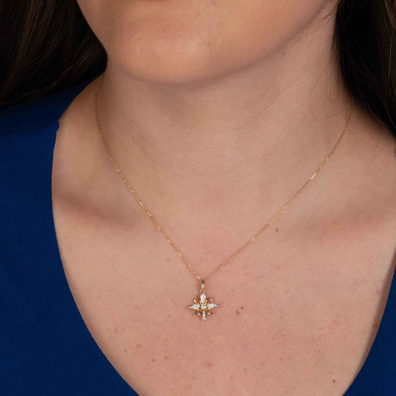 Pavé Diamond Floral Pendant, 14K Yellow Gold