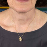 Triple Leaf Diamond Pendant, 14K Yellow Gold and Rhodium