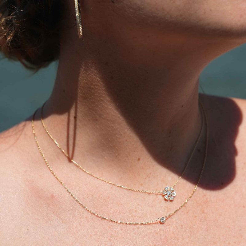 Diamond Flower Necklace, .44 Carat, 14K Yellow Gold
