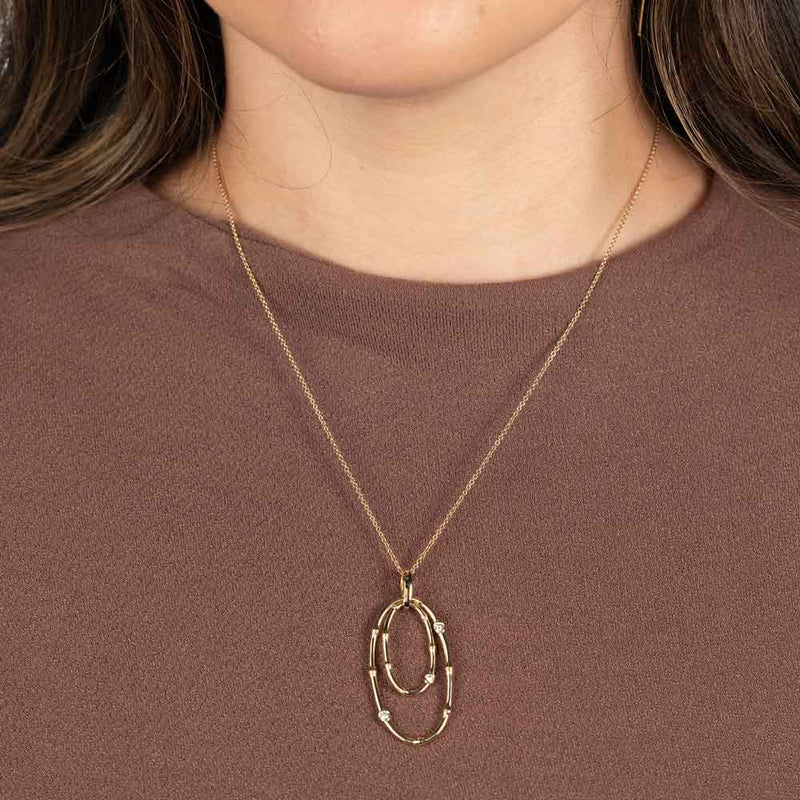 Double Ovals Diamond Pendant, 14K Yellow Gold