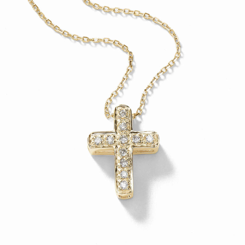 Small Diamond Cross, .50 inch long pendant, 14K YG