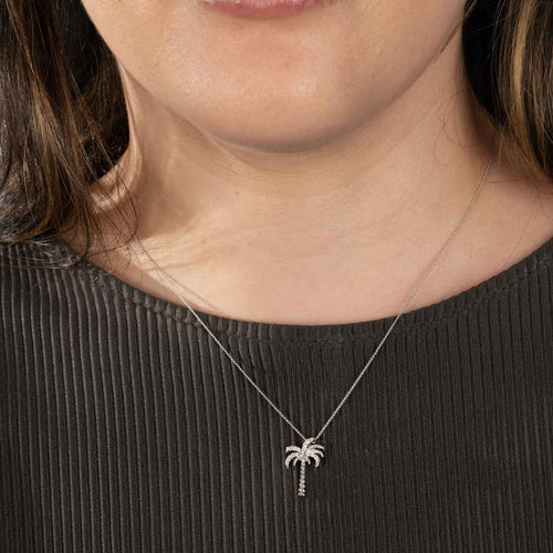 Diamond Palm Tree Pendant, 14K White Gold