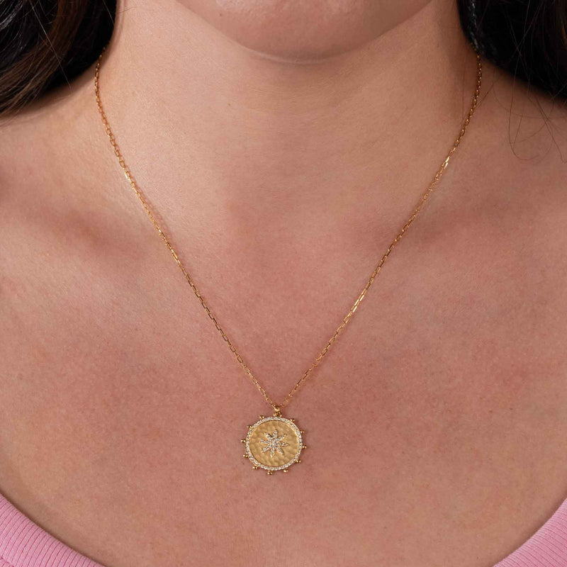 Diamond Star Gold Medallion, 14K Yellow Gold