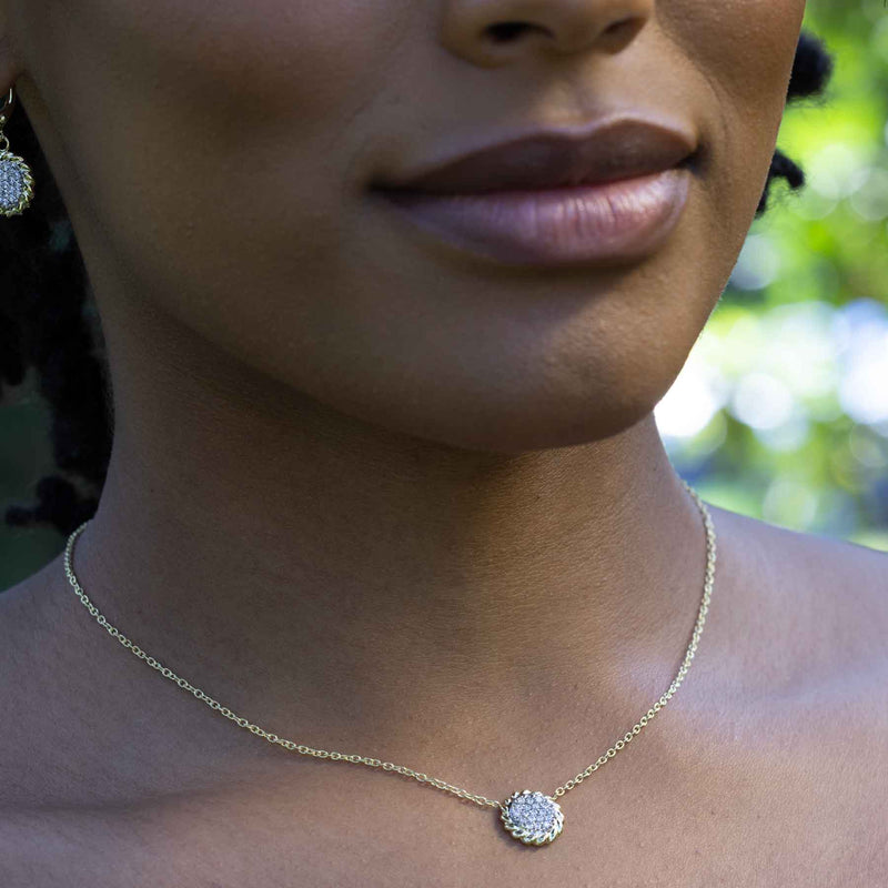 Pavé Diamond Cable Wire Disc Pendant, .25 Carat, 14 Karat Gold