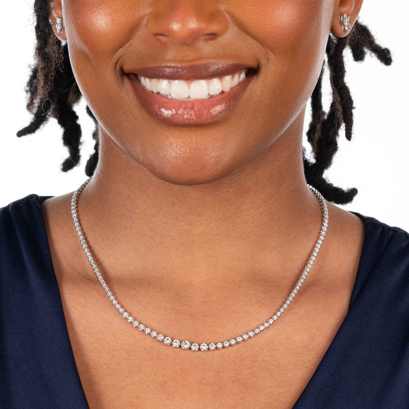 Graduated Diamond Tennis Necklace, 3.40 Carats, 14K White Gold