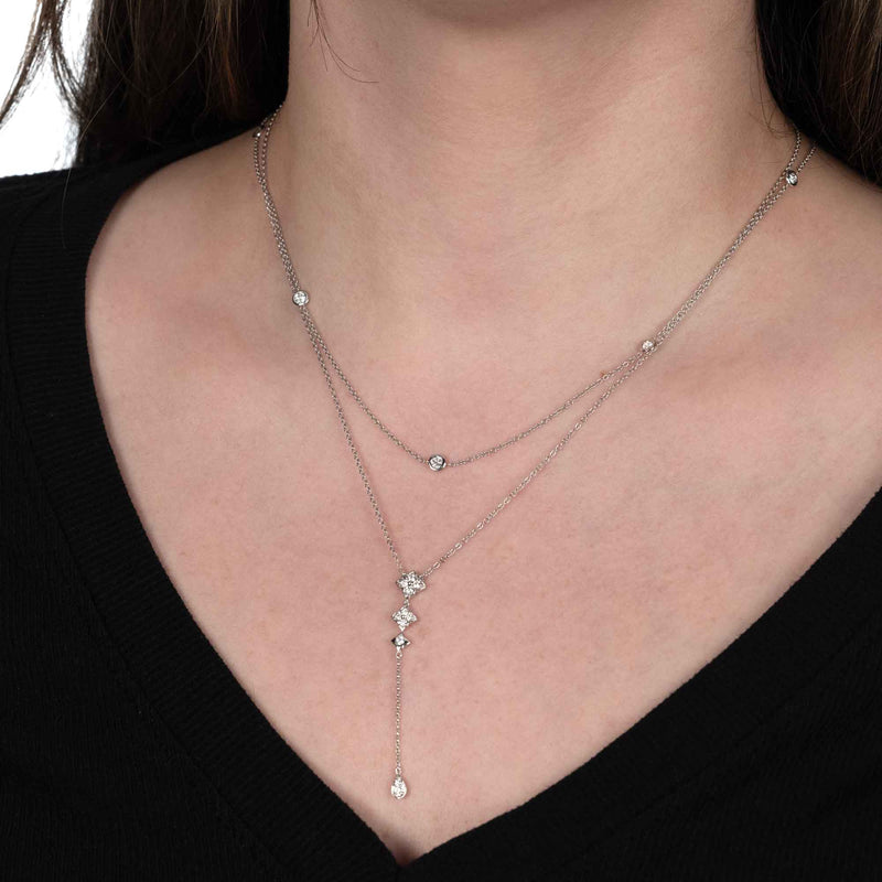 Diamond Y Drop Necklace, 14K White Gold