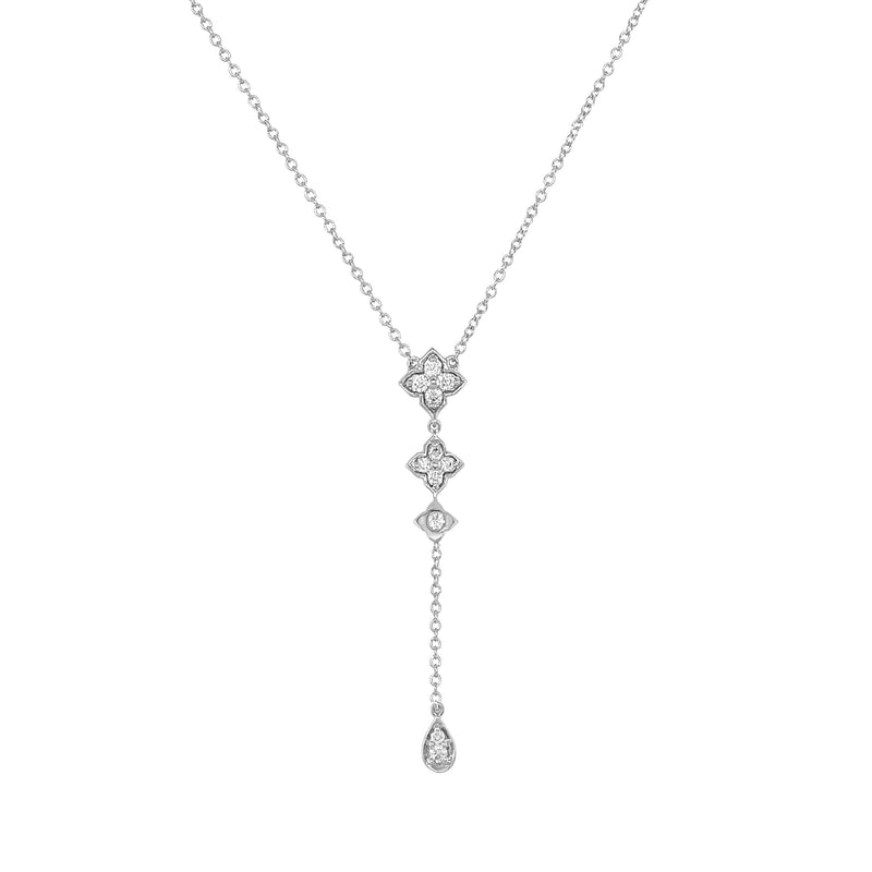 Diamond Y Drop Necklace, 14K White Gold