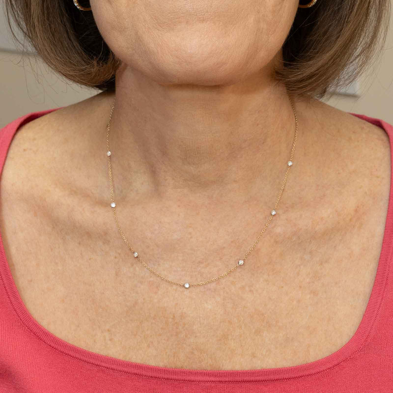 Bezel Diamond Stations Necklace, 18 Inches, .75 Carat, 14 Karat Gold